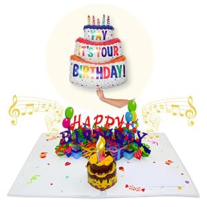 birthday card, pop up birthday cards with music and lights - set of 3d birthday card and birthday balloon - blow candle and plays "happy birthday" song - 3d pop up birthday card for kids woman and men - the perfect birthday card with envelope - fun and su
