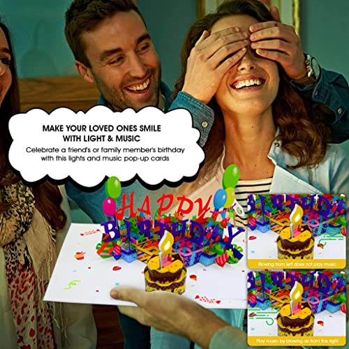 Birthday Card, Pop Up Birthday Cards with Music and Lights - Set of 3D Birthday Card and Birthday Balloon - Blow Candle and Plays "Happy Birthday" Song - 3D Pop Up Birthday Card for Kids Woman and Men - The Perfect Birthday Card with Envelope - Fun and Su