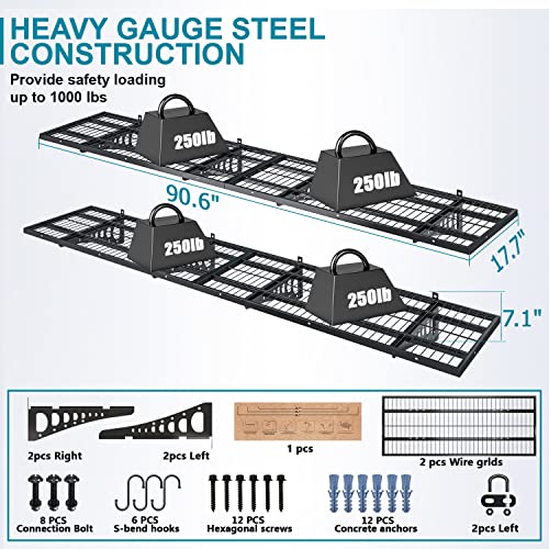 Dtrik Garage Storage Shelving Wall Mounted, 4 Pack 1.5x3.8ft, Loads 1000 lbs Heavy Duty Sturdy Shelves, Strong Garage Organiser, Storage Racks Units, Black Metal Floating Adjustable Wall System Shelf