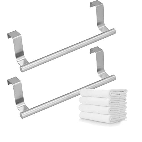 2PCS Metal Towel Bar Kitchen Cabinet Towel Rack Hang on Inside or Outside of Doors Kitchen Cabinet Towel Holder for Hand Towels Dish Towels Tea Towels(36cm)