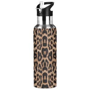 Custom Name Water Bottle Handle Straw Lid Vacuum Insulated Stainless Steel Thermos Water Bottle Cheeteh Leopard Print Leak Proof Sports Coffee Maker Cup