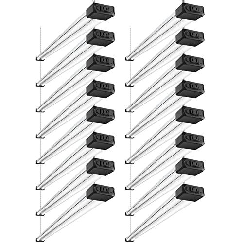 BBOUNDER 16 Pack Linkable LED Shop Light with Reflector, Super Bright 6500K Cool Daylight, 4400 LM, 4 FT, 48 Inch Integrated Fixture for Garage, 40W Equivalent 250W, Surface & Suspension Mount, Black