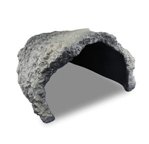 gray reptile rock cave habitat hide – premium non-toxic resin for aquariums & terrariums – large size
