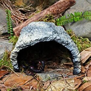 Gray Reptile Rock Cave Habitat Hide – Premium Non-Toxic Resin for Aquariums & Terrariums – Large Size