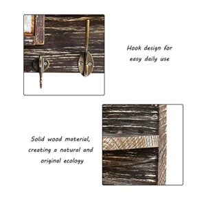 OKSQW Rustic Wood Key Holder for Wall Mount with Floating Shelf Iron Sheet Fake Drawer Design Mail Organizer with 5 Key Hooks Wooden Dark Brown Entryway Coat & Hat Rack Vintage Farmhouse Home Decor…