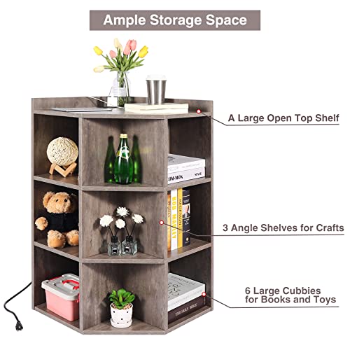 ALUPOM Corner Cabinet,Corner Cube Toy Storage with 2 USB Ports and 2 Outlets, Wooden Corner Bookshelf with 9 Cubes for Living Room,Bedroom,Space Saving Easy to Assemble