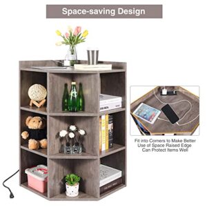ALUPOM Corner Cabinet,Corner Cube Toy Storage with 2 USB Ports and 2 Outlets, Wooden Corner Bookshelf with 9 Cubes for Living Room,Bedroom,Space Saving Easy to Assemble