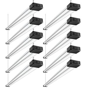 bbounder 10 pack linkable led shop light with reflector, super bright 6500k cool daylight, 4400 lm, 4 ft, 48 inch integrated fixture for garage, 40w equivalent 250w, surface & suspension mount, black