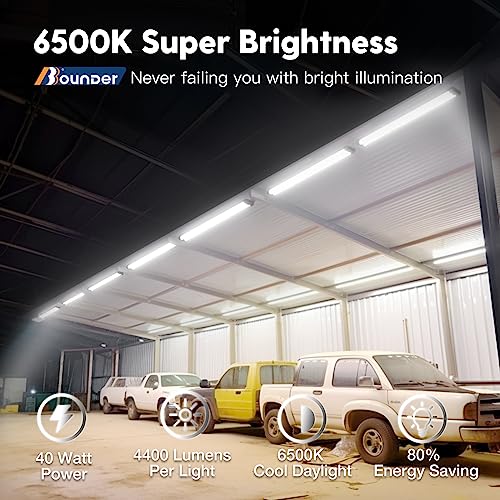 BBOUNDER 10 Pack Linkable LED Shop Light with Reflector, Super Bright 6500K Cool Daylight, 4400 LM, 4 FT, 48 Inch Integrated Fixture for Garage, 40W Equivalent 250W, Surface & Suspension Mount, Black