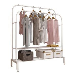 ggqq clothes garment rack with shelves,metal double rod clothes hanger rack,rolling garment rack for hanging clothes,stand clothes drying rack with wheels(41”,white).