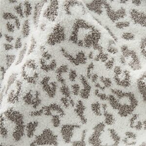 Fluffy Warm Plush Leopard Throw Blanket, Reversible White Grey Cheetah Printed Pattern Fleece Blankets for Bed Couch Sofa, Soft Microfiber Blankets 50x62 Inches