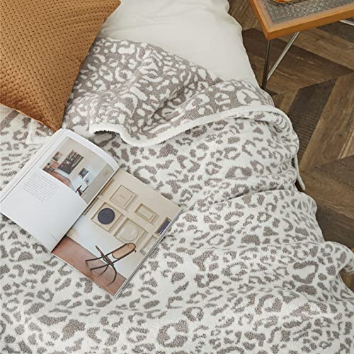 Fluffy Warm Plush Leopard Throw Blanket, Reversible White Grey Cheetah Printed Pattern Fleece Blankets for Bed Couch Sofa, Soft Microfiber Blankets 50x62 Inches