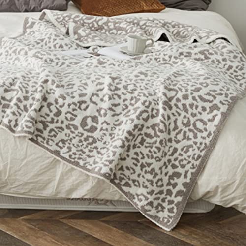 Fluffy Warm Plush Leopard Throw Blanket, Reversible White Grey Cheetah Printed Pattern Fleece Blankets for Bed Couch Sofa, Soft Microfiber Blankets 50x62 Inches