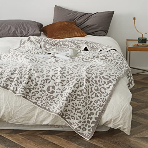 Fluffy Warm Plush Leopard Throw Blanket, Reversible White Grey Cheetah Printed Pattern Fleece Blankets for Bed Couch Sofa, Soft Microfiber Blankets 50x62 Inches