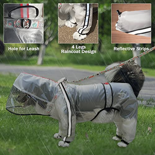 KALERA Adjustable Dog Raincoat, Waterproof Dog Rain Poncho Slicker 4-Leg Puppy Rain Hoodie, Pet Rainwear Jacket with hat, Transparent Brim, Reflective Strip & Leash Hole for Small Dogs (Small)