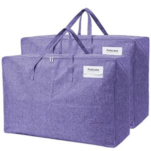 polecasa 105l 2 pack extra large storage bags with strong handles & zippers & lining, heavy duty moving bag, waterproof closet, underbed organizer for bedding, blanket, pillow, no smell, purple