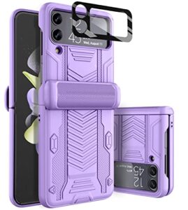 viaotaily armor case for samsung galaxy z flip 4, built-in lens camera protector & hinge protection, shockproof heavy duty full-body rugged protective case for samsung galaxy z flip 4 5g 2022 (purple)
