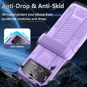 Viaotaily Armor Case for Samsung Galaxy Z Flip 4, Built-in Lens Camera Protector & Hinge Protection, Shockproof Heavy Duty Full-Body Rugged Protective Case for Samsung Galaxy Z Flip 4 5G 2022 (Purple)