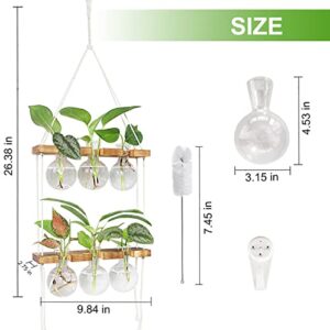 RENMXJ Wall Hanging Plant Propagation Station - 6 Bulb Vase 2 Tiered Wooden Stand Plant Terrarium kit,Home Office Bathroom Kitchen Decor,Wall Planters for Indoor Plants,Gardening Gifts for Women