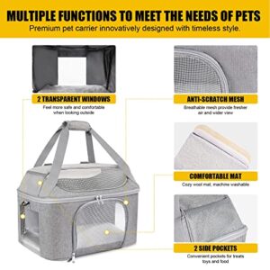 Bejibear Large Cat Carrier for 2 Cats, Oeko-TEX Certified Soft Side Pet Carrier for Cat, Small Dog, Collapsible Travel Small Carrier, TSA Airline Approved Carrier for Large Cats 20 lbs-Gray