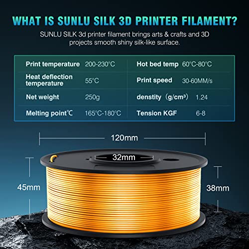 SUNLU 250g PLA Silk Filament 1.75mm Bundle and PLA Meta 3D Printer Filament Grey,Dimensional Accuracy +/- 0.02 mm, 0.25 kg Spool, 8 Rolls, Black+White+Light Gold+Silver+Brass+Red