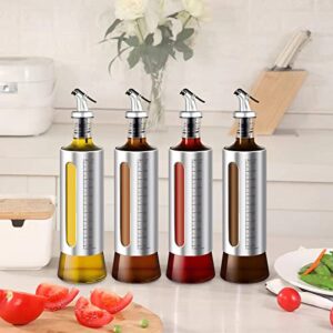 ZENG Oil Dispenser Bottle for Kitchen, Olive Oil and Vinegar Dispenser Bottle Set, Stainless Steel Oil Bottles Dispenser, Glass Oil Sauce Bottle Dispenser