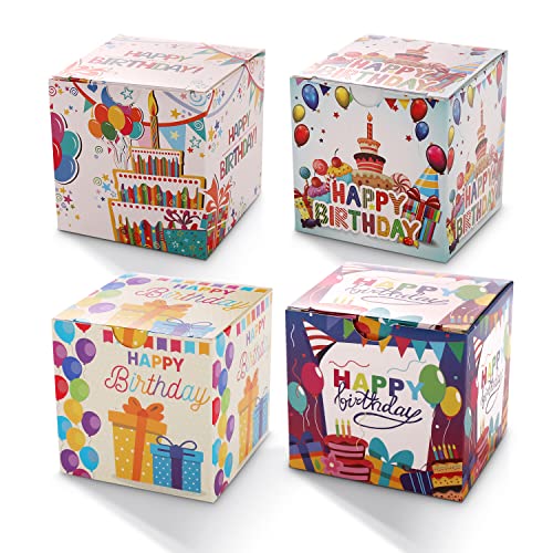 Small Gift Box 24 Pack 3 x 3 x 3 inches,Birthday Party Favor Treat Boxes,Birthday Gift Box contains 4 styles,Fold Box Easy Assemble Paper Gift Box for Presents, Birthday,Party Favor,Crafting Supplies