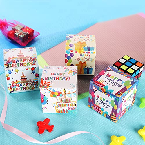 Small Gift Box 24 Pack 3 x 3 x 3 inches,Birthday Party Favor Treat Boxes,Birthday Gift Box contains 4 styles,Fold Box Easy Assemble Paper Gift Box for Presents, Birthday,Party Favor,Crafting Supplies