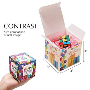 Small Gift Box 24 Pack 3 x 3 x 3 inches,Birthday Party Favor Treat Boxes,Birthday Gift Box contains 4 styles,Fold Box Easy Assemble Paper Gift Box for Presents, Birthday,Party Favor,Crafting Supplies