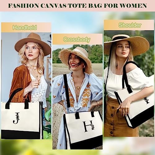 AUNOOL Initial Tote Bag with Zipper and Pockets Birthday Gifts for Women Canvas Beach Bag with Strap Personalized Present Bag for Wedding Christmas Holiday Bridal Shower Gift Bridesmaid Gifts Letter S