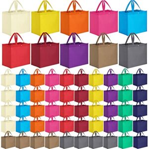 zhehao 60 pieces colorful reusable grocery shopping bags large foldable gift bag tote non woven fabric bags with handle and plastic button for birthdays, bridesmaids, party favors, 15 x 9.5 x 13 inch