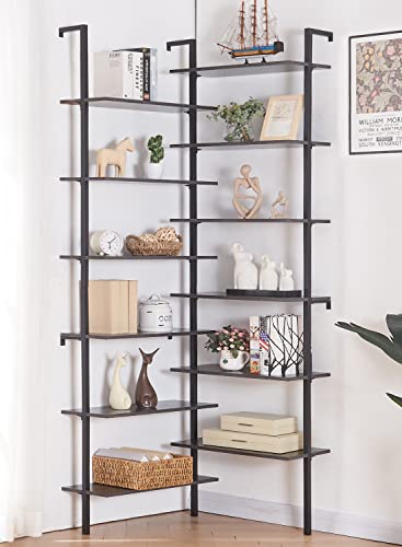 HOMISSUE Bookshelf,12-Tier L Shaped Bookshelf, Double Wide Corner Wall Mount Shelf with Metal Frame and Wood,Modern Industrial Corner Shelf for Living Room, Kitchen, Home Office Grey