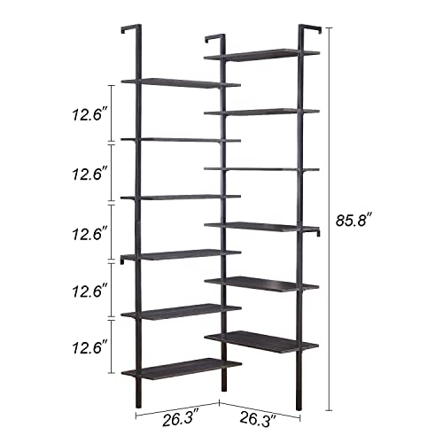 HOMISSUE Bookshelf,12-Tier L Shaped Bookshelf, Double Wide Corner Wall Mount Shelf with Metal Frame and Wood,Modern Industrial Corner Shelf for Living Room, Kitchen, Home Office Grey