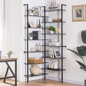 HOMISSUE Bookshelf,12-Tier L Shaped Bookshelf, Double Wide Corner Wall Mount Shelf with Metal Frame and Wood,Modern Industrial Corner Shelf for Living Room, Kitchen, Home Office Grey