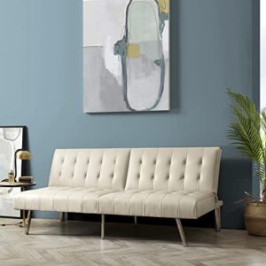 naomi home split back faux leather leather futon sofa (split back with armrest, cream)
