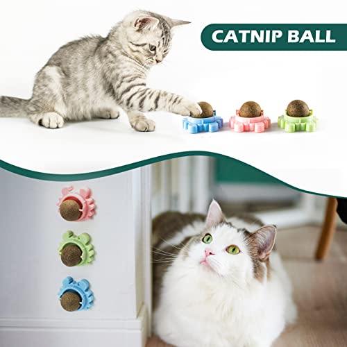 Catnip Ball Toy for Cats Wall 4 Pack Cat Nips Organic Ball Edible Kitten Toys Interactive Cat Lick Chew Toy Indoor Cat Toy Treats for Cat Teeth Cleaning Relieve Cat Anxiety