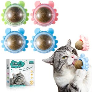 catnip ball toy for cats wall 4 pack cat nips organic ball edible kitten toys interactive cat lick chew toy indoor cat toy treats for cat teeth cleaning relieve cat anxiety