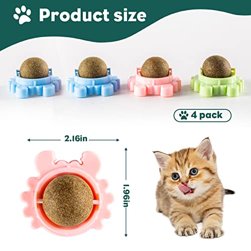 Catnip Ball Toy for Cats Wall 4 Pack Cat Nips Organic Ball Edible Kitten Toys Interactive Cat Lick Chew Toy Indoor Cat Toy Treats for Cat Teeth Cleaning Relieve Cat Anxiety