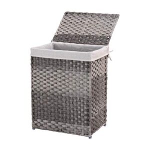 greenstell laundry hamper with 2 removable liner bags, divided clothes hamper, 110l handwoven synthetic rattan laundry basket with lid and handles, foldable & easy to install gray 22.2x13.3x24 inches