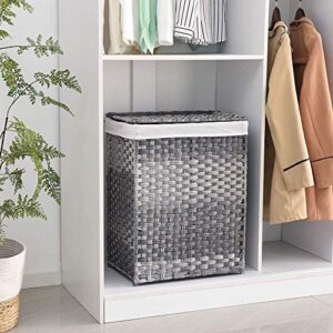 GREENSTELL Laundry Hamper with 2 Removable Liner Bags, Divided Clothes Hamper, 110L Handwoven Synthetic Rattan Laundry Basket with Lid and Handles, Foldable & Easy to Install Gray 22.2x13.3x24 Inches