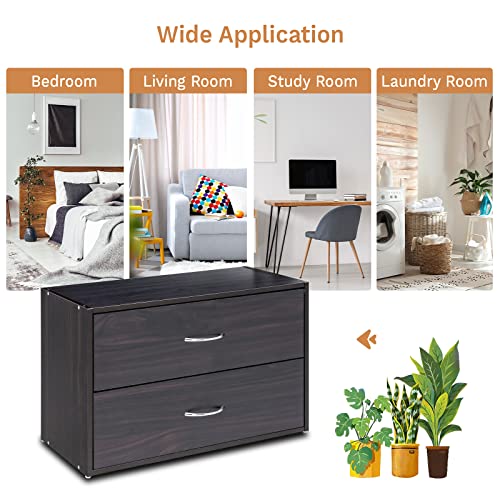 Giantex Stackable 2-Drawer Dressers for Bedroom - Short Dresser Two Drawer Storage Cabinet w/Handles & Anti-Topping Device, Small Dresser Chest of 2 Drawers for Closet Bedroom (2, Espresso)