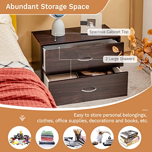 Giantex Stackable 2-Drawer Dressers for Bedroom - Short Dresser Two Drawer Storage Cabinet w/Handles & Anti-Topping Device, Small Dresser Chest of 2 Drawers for Closet Bedroom (2, Espresso)