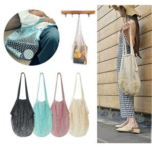 maxgoods Mesh Bag Cotton Storage Handbag Tote Shopping String Portable Fishnet Woven Net Tote(sky blue-Long)