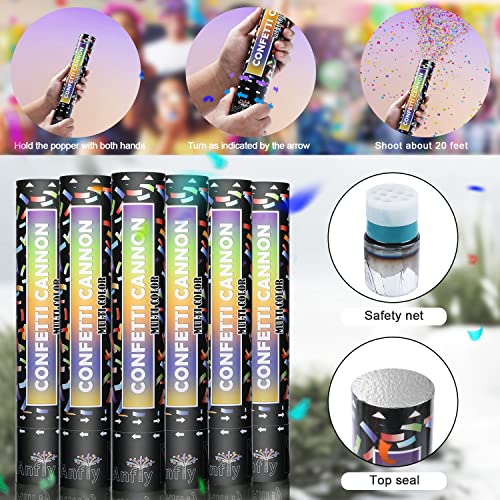 Confetti Cannon Party Confetti Poppers (6 Pack) - Anfly Multicolor Confetti Shooters, Biodegradable Confetti Blaster for Birthday, Graduation, Wedding, Christmas, New Year's Eve