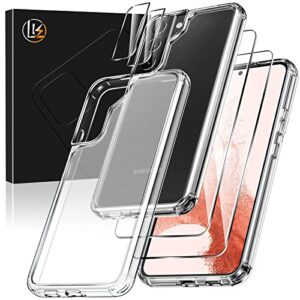 lk [5-in-1 for samsung galaxy s22 plus case, 2 pack tempered glass screen protector + 2 packs lens protector, matte-finish, all-round protection, shockproof, anti-scratches kit for galaxy s22 + 5g