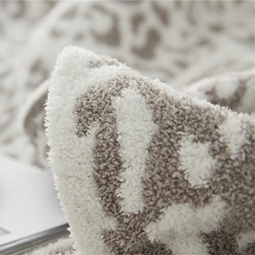 Fluffy Leopard Knitted Throw Blanket Ultra Soft Reversible Grey White Cheetah Printed Bed Blanket Cozy Warm Micro Plush Blanket for Couch Bed Sofa (Grey, 51"x63")