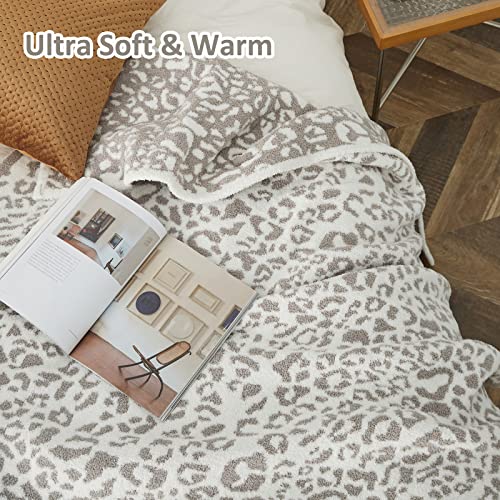 Fluffy Leopard Knitted Throw Blanket Ultra Soft Reversible Grey White Cheetah Printed Bed Blanket Cozy Warm Micro Plush Blanket for Couch Bed Sofa (Grey, 51"x63")