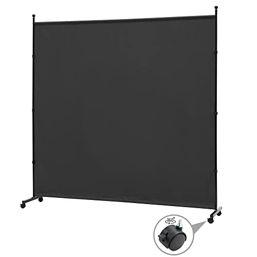 SIMFLAG 6FT Single Panel Room Divider with Wheels,Rolling Fabric Room Dividers for Partition Privacy Screens,Freestanding Wall Divider for Home Office,Restaurant,Hospital,(Black)