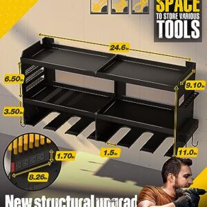 Power Tool Organizer Wall Mount with Charging Station, Garage Tool Shelf 6 Drill Holders, Tool Battery Holder with Screwdriver Heavy Duty Rack, Tool Storage Rack with 4 Outlet Power Strip