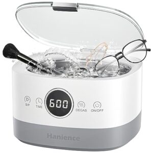 hanience ultrasonic cleaner, 750ml jewelry cleaner machine with touch control and degas mode, 46khz sonic cleaner for jewelry, ring, silver, dentures, eyeglasses and watches